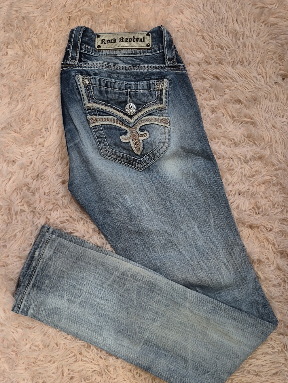 Rock Revival Women's Light Blue Distressed Embroidered Pocket Skinny Jeans